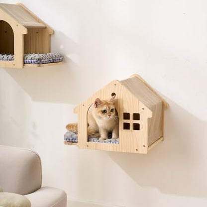 SHENGOCASE 2-Pack Natural Wood Cat Wall House Bed - Image 3
