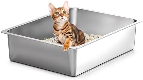 Kirecoo Small Stainless Steel Cat Litter Box Low Entry by Kirecoo