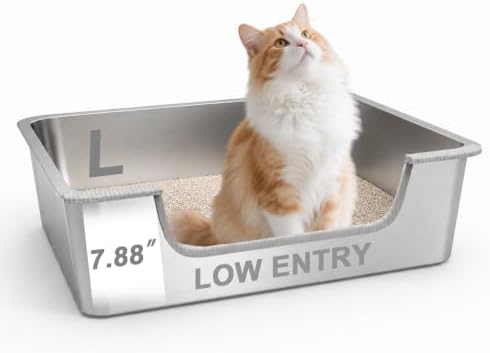 7.9'' High-Sided Low Entry Stainless Steel Cat Litter Box by Amibud