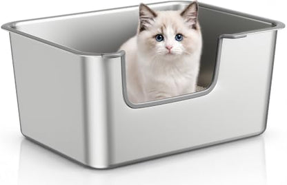 High-Sided Stainless Steel Cat Litter Box, Low Entry by Unknown