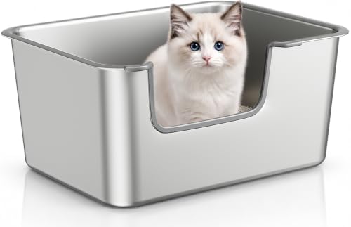 High-Sided Stainless Steel Cat Litter Box, Low Entry by Unknown