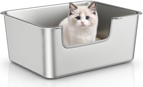 High-Sided Stainless Steel Cat Litter Box, Low Entry by Unknown
