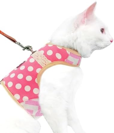 Cat Harness and Leash Set Escape Proof, Polka Dot Pink by YizhiMiaow