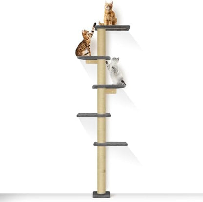 PAWSCRAT 5-Tier Wall-Mounted Cat Tree, 80-Inch Sisal Post by PAWSCRAT