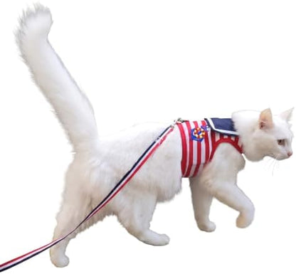 Cat Harness and Leash Set Escape Proof, Sailor Suit Red by YizhiMiaow