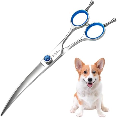 8in Curved Dog Grooming Scissors, Japanese VG10 Steel Pet Shears by SnipStar