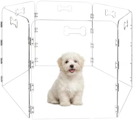 6-Panel Clear Acrylic Freestanding Dog Gate, Folding Pet Barrier by Cutora