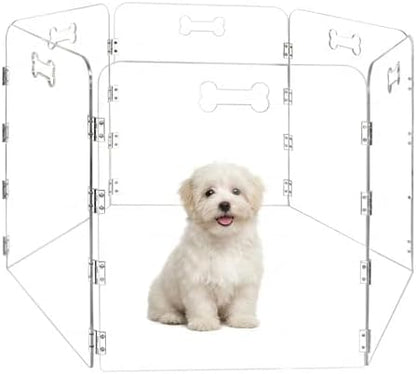 6-Panel Clear Acrylic Freestanding Dog Gate, Folding Pet Barrier by Cutora