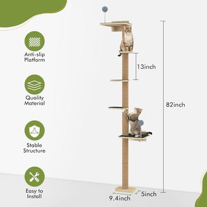 Tall Cat Tree Wall Mounted for Large Cats, 82 inch Scratching Post - Image 2