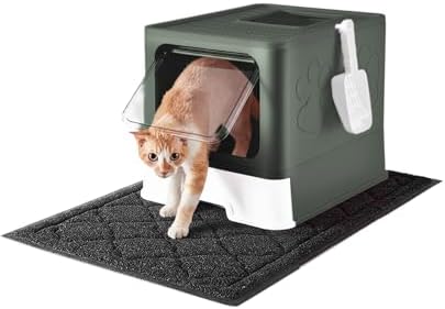 Cat Litter Box with X-Large Litter Mat and Scoop by Medario