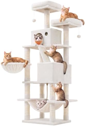 Feandrea Cat Tree, 66.1-in Large Cat Tower, Cream White by FeandreabySONGMICSHOME