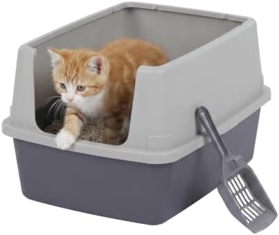 IRIS USA Cat Litter Box Small, High Sided, Scatter Shield by IRISUSA