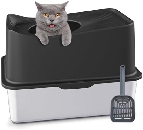 Top Entry Cat Litter Box with Lid, Stainless Steel Extra Large Enclosed Cats - Image 6