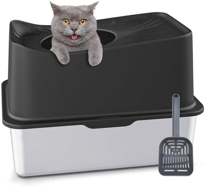 Top Entry Cat Litter Box with Lid, Stainless Steel Extra Large Enclosed Cats - Image 6