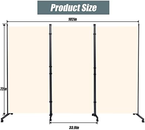 Room Divider 102'' Wide Folding Privacy Screen, 3 Panel Wall Divider w/Wheel - Image 5