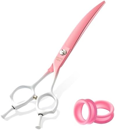 7'' Curved Dog Grooming Scissors Pink to White Gradient by MomotouDogGroomingScissors