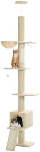 PEQULTI Floor to Ceiling Cat Tree, Adjustable 83-108in 5-Level Tower by PEQULTI