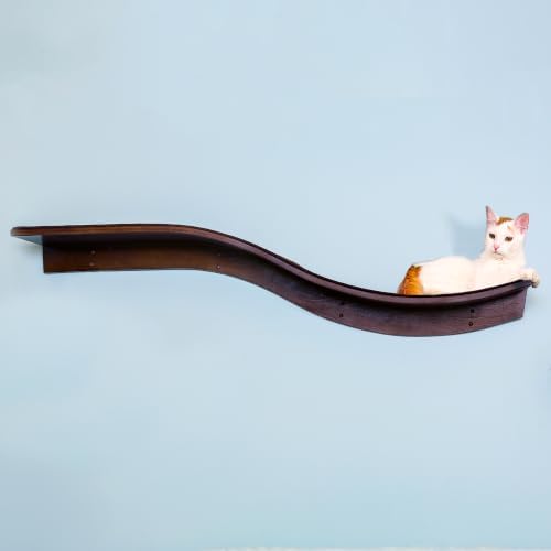 THE REFINED FELINE 60 Inch Lotus Branch Cat Shelf in Brown Mahogany by TheRefinedFeline