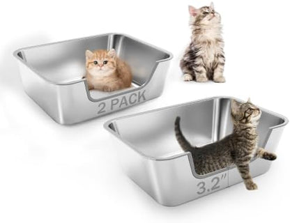 2 Pack Stainless Steel Cat Litter Box by FZZOR