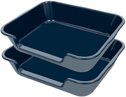 Extra Large Low Entry ABS Cat Litter Box, Dark Blue, 2 Pack by Ying+Tutu