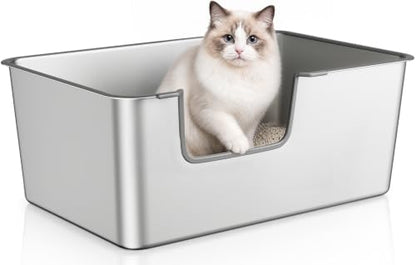 High-Sided Stainless Steel Cat Litter Box, Low Entry by Unknown