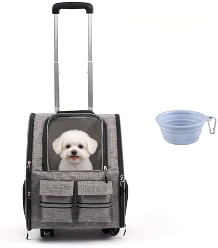 Rolling Pet Carrier Set with Wheels, & 1 Bowl by Chouchounel