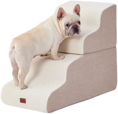 Beige Curved Dog Stairs Ramp for High Beds 22.8" H, 4-Step Dog Steps for Couch by MASSFU