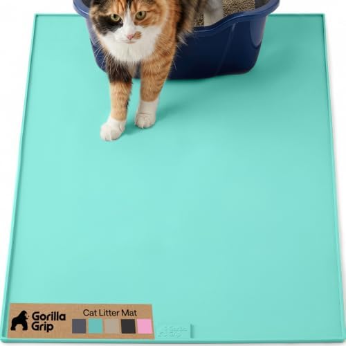 GORILLA GRIP Cat Litter Box Mat, Easy Clean Silicone Mats, 35x23 Turquoise by GorillaGrip