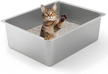 Kirecoo Large High Sided Stainless Steel Cat Litter Box by Kirecoo
