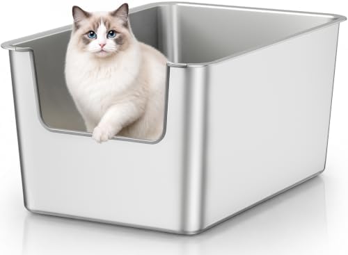 High-Sided Stainless Steel Cat Litter Box, Low Entry by Unknown