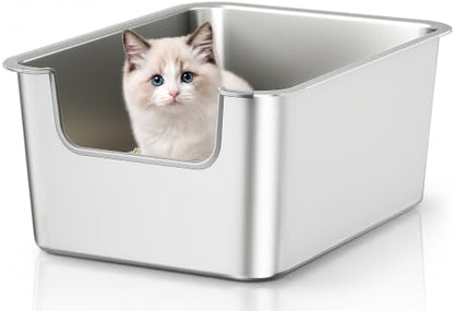 High-Sided Stainless Steel Cat Litter Box, Low Entry by Unknown
