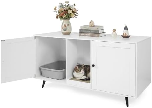 Tangkula Double Cat Litter Box Enclosure, Large Hidden Wooden Cat Cabinet by TANGKULA
