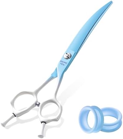 7'' Curved Dog Grooming Scissors Blue to White Gradient by MomotouDogGroomingScissors