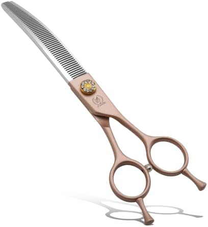 Professional Curved Thinner Dog Grooming Scissors 7.0'' Rose Gold Thinning by FenicePeak