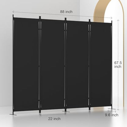 Room Divider, 4 Panel Folding Screen, 88” Portable Separating 3 Feet - Image 5