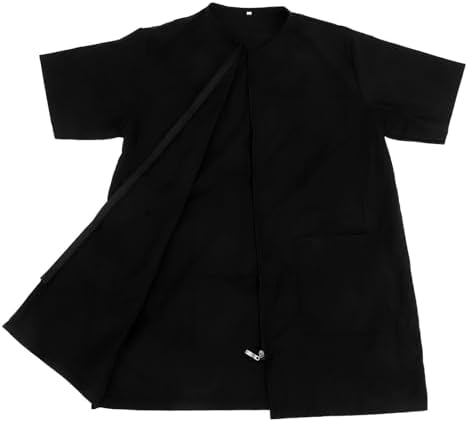 PET Grooming Apron Black Polyester Short Sleeve Full Zipper Workwear by FIXOSHEE
