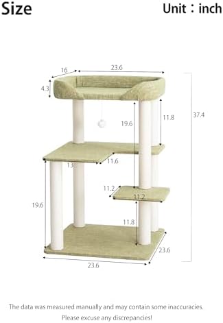 37.5" Cat Tree Tower for Large & Senior Cats, Low-Step Design - Image 4