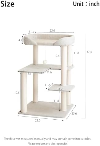 37.5" Cat Tree Tower for Large & Senior Cats, Low-Step Design - Image 4