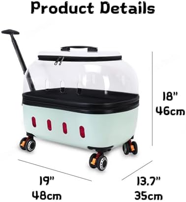 Cat Carrier with Wheels, Transparent Rolling Hard Shell Pet Carrier, Rolling - Image 2