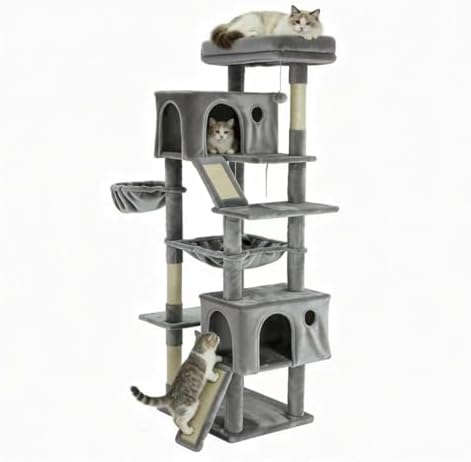 68.9 Inch Upgraded Cat Tree 2 Scratching Boards Beds Hammock Toy Ball Grey by Unknown