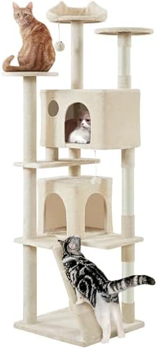 Yaheetech 80in XL Multi-Level Cat Tree, Double Caves, Sisal Posts by Yaheetech