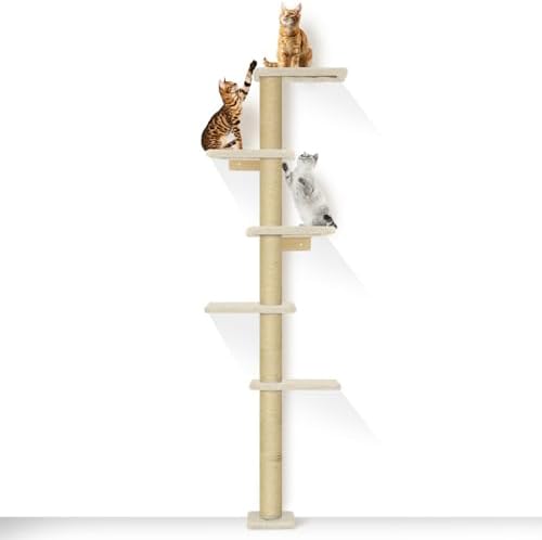 PAWSCRAT 5-Tier Wall-Mounted Cat Tree, 80-Inch Sisal Post by PAWSCRAT