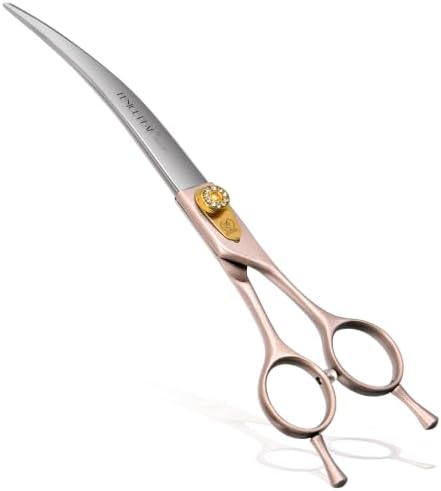 Professional Curved Dog Grooming Scissors 7'' Rose Gold 440C Stainless Steel by FenicePeak