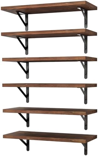 YGEOMER 16.5 Inch Floating Wall Shelves, Dark Carbonized Pine by YGEOMER