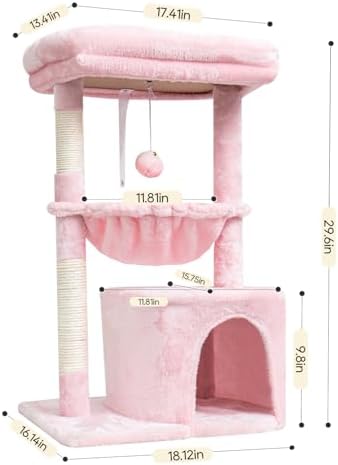 SYANDLVY Pink Cat Tree for Indoor Cats, Modern Tower - Image 2