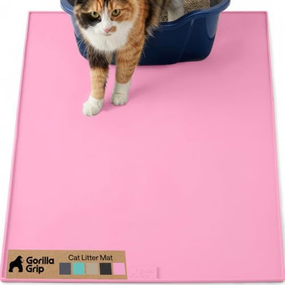 GORILLA GRIP Cat Litter Box Mat, Easy Clean Silicone Mats, 35x23 Pink by GorillaGrip