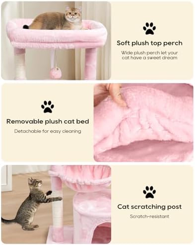 SYANDLVY Pink Cat Tree for Indoor Cats, Modern Tower - Image 4