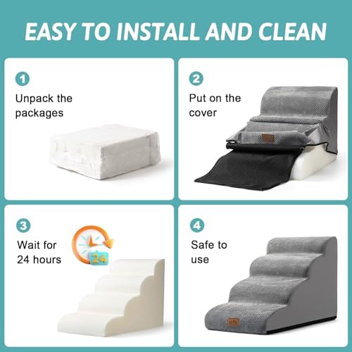 COZY KISS Dog Stairs for Small Dog 19.7" H, 4 Step Pet Ramp for Bed - Image 4