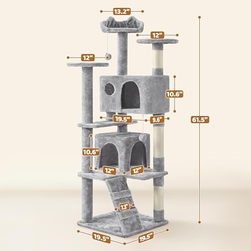 Yaheetech 62in Cat Tree Tower, Double Condo, Scratch Posts - Image 3