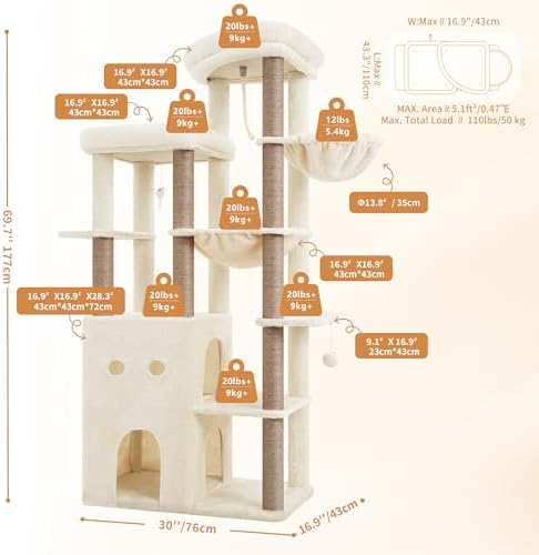Heybly Cat Tree, 69.7 in Secure Anti-Tip Cat Tower - Image 6